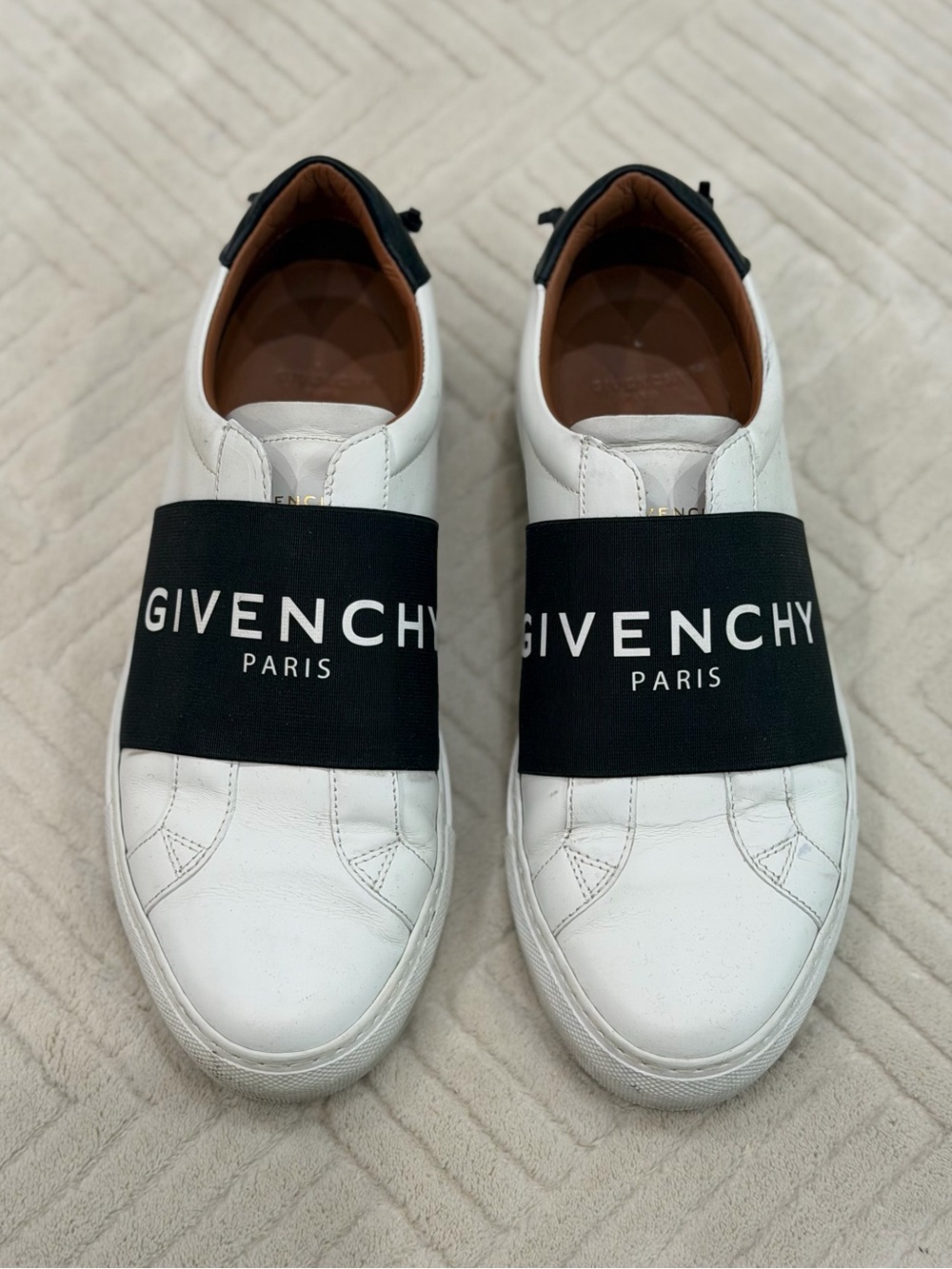 Givenchy White Leather Slip-On Sneakers with Black Logo Strap